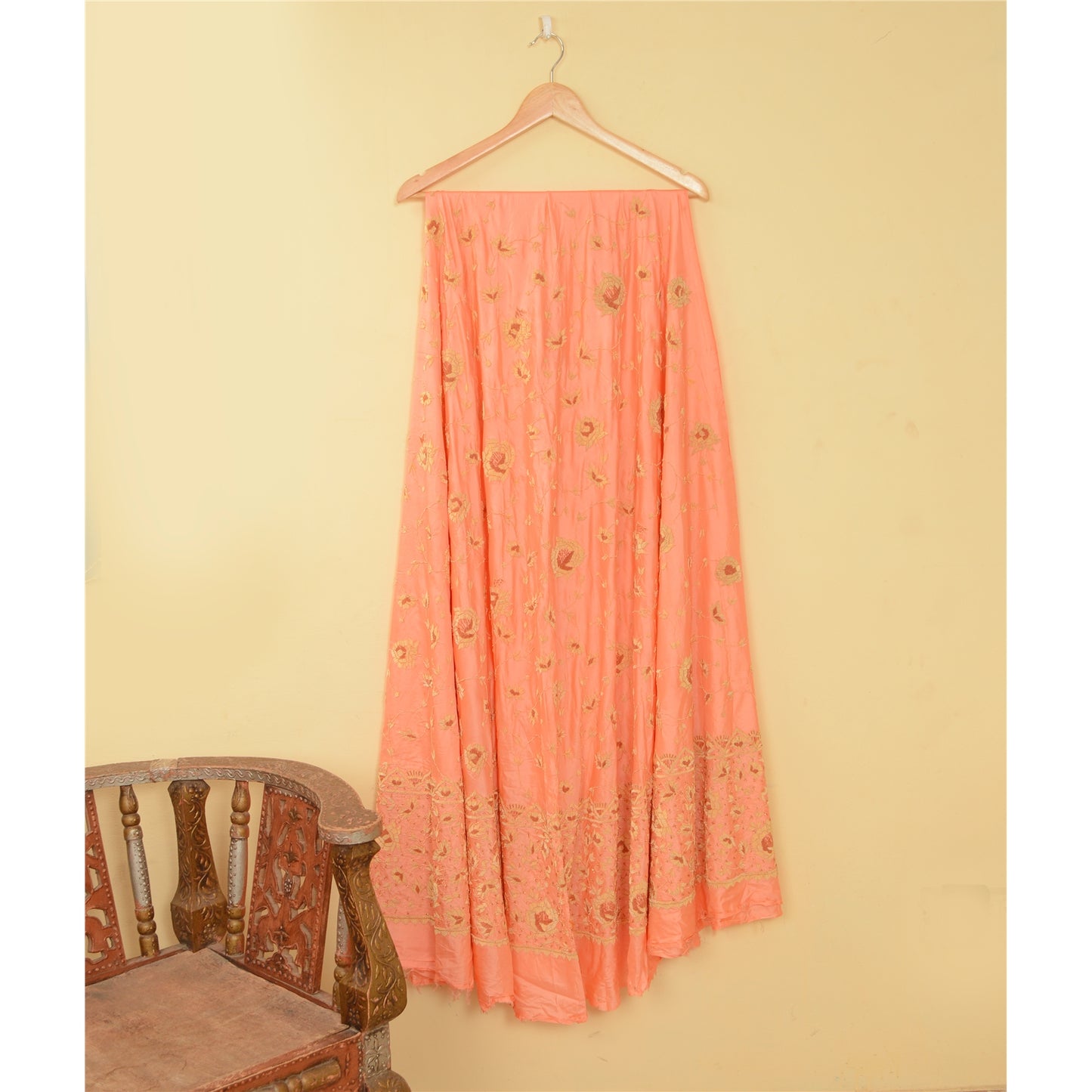 Sanskriti Vintage Peach Pure Silk Unstitched Lehenga Hand Embroidered Zardozi
