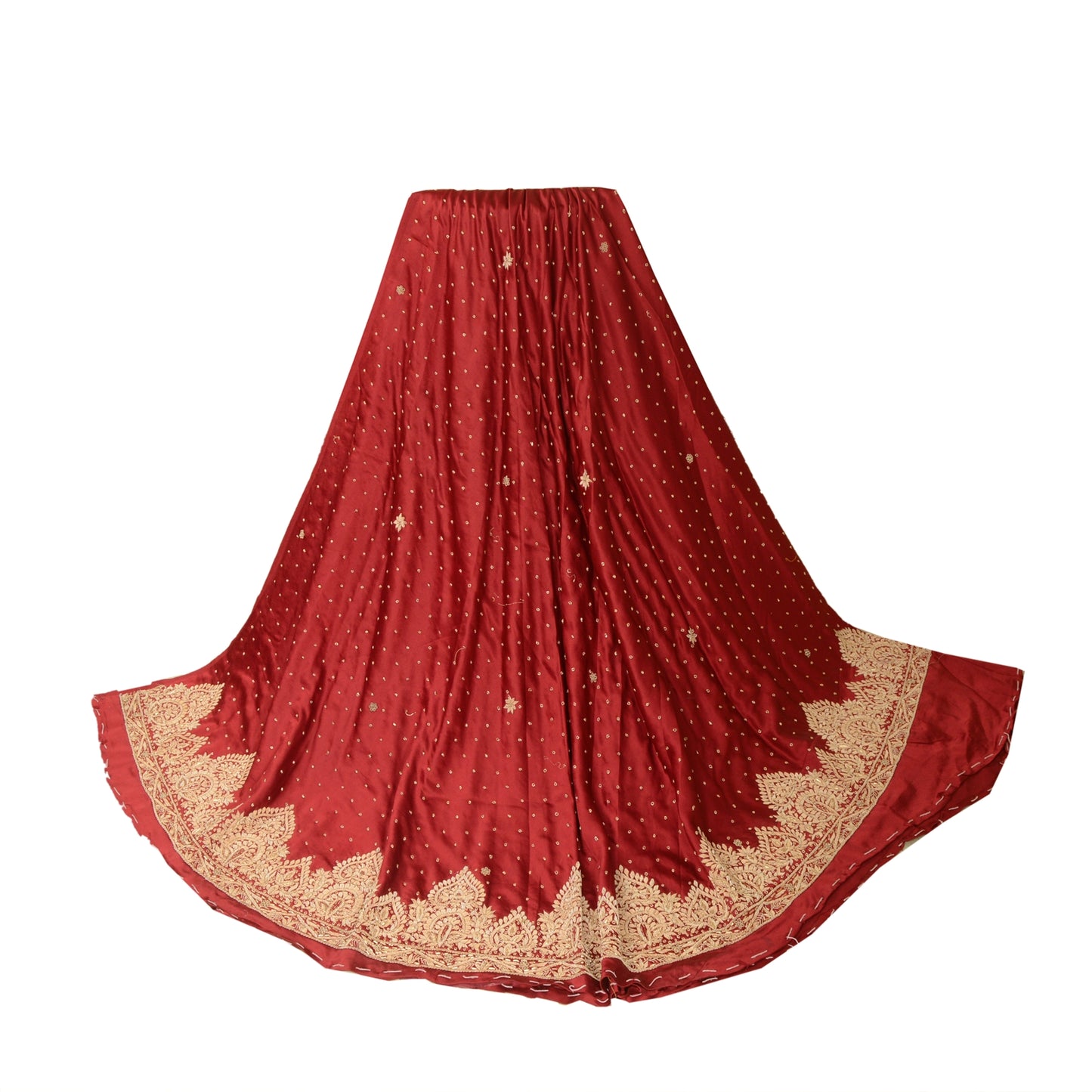 Sanskriti Vintage Dark Red Satin Silk Unstitch Lehenga Hand Embroidered Zardozi