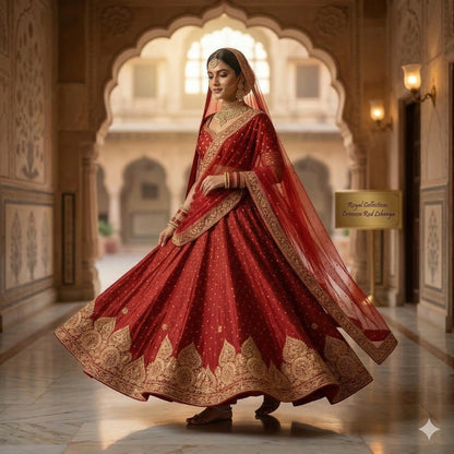 Sanskriti Vintage Dark Red Satin Silk Unstitch Lehenga Hand Embroidered Zardozi
