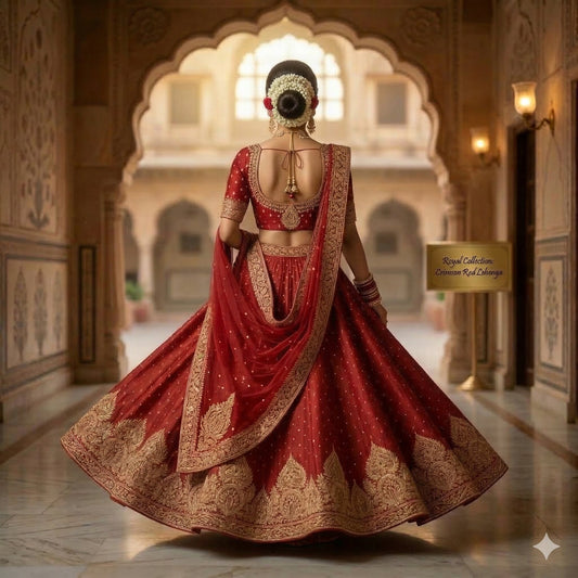 Sanskriti Vintage Dark Red Satin Silk Unstitch Lehenga Hand Embroidered Zardozi