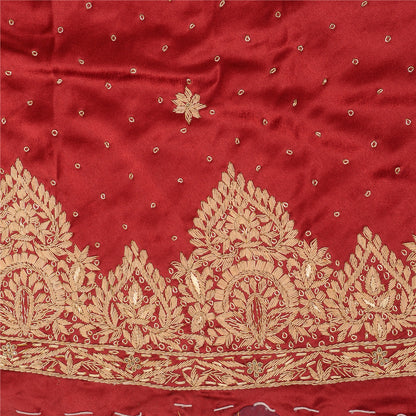 Sanskriti Vintage Dark Red Satin Silk Unstitch Lehenga Hand Embroidered Zardozi
