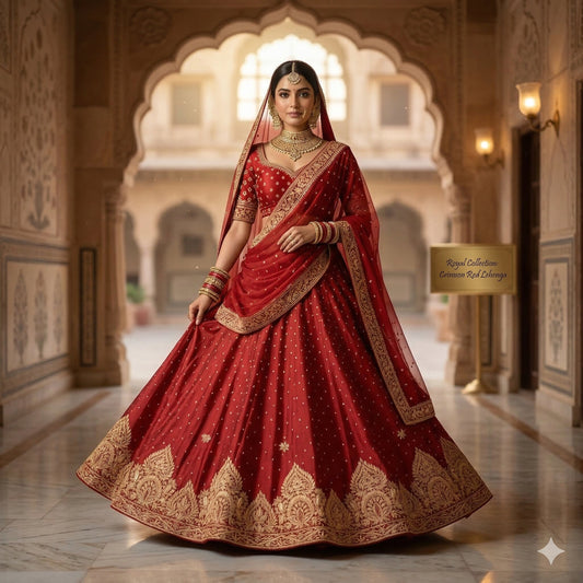 Sanskriti Vintage Dark Red Satin Silk Unstitch Lehenga Hand Embroidered Zardozi