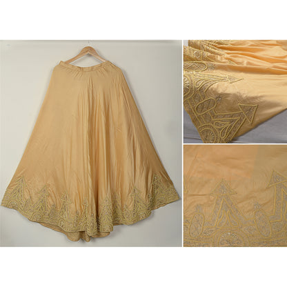 Sanskriti Vintage Golden Beige Art Silk Stitched Lehenga Hand Embroidery Zardozi