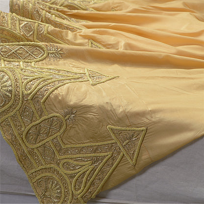 Sanskriti Vintage Golden Beige Art Silk Stitched Lehenga Hand Embroidery Zardozi