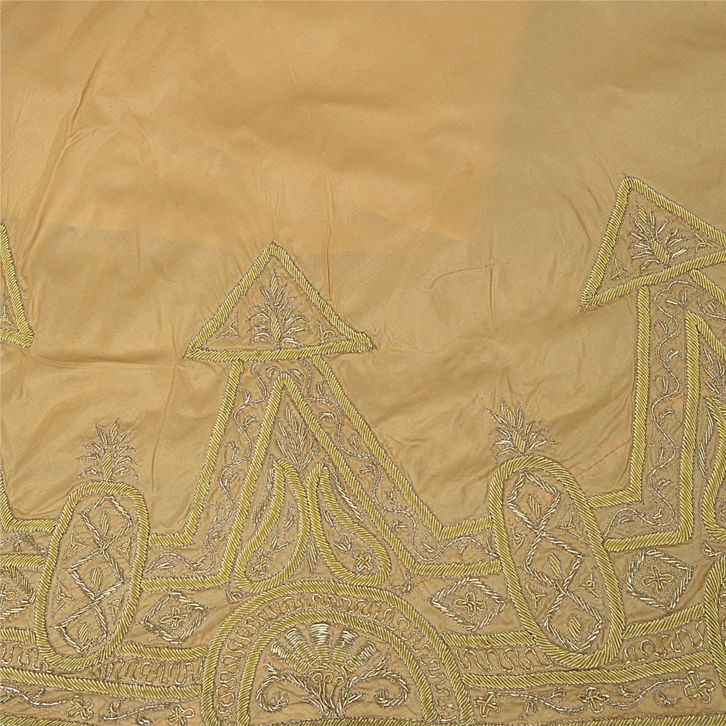 Sanskriti Vintage Golden Beige Art Silk Stitched Lehenga Hand Embroidery Zardozi