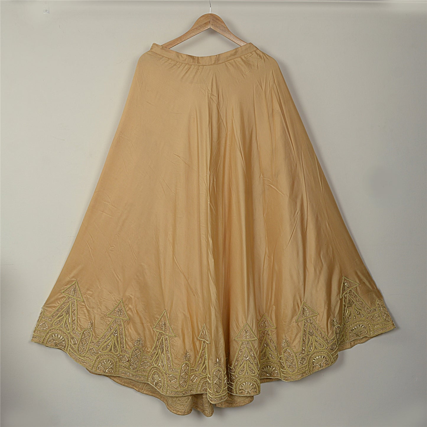 Sanskriti Vintage Golden Beige Art Silk Stitched Lehenga Hand Embroidery Zardozi
