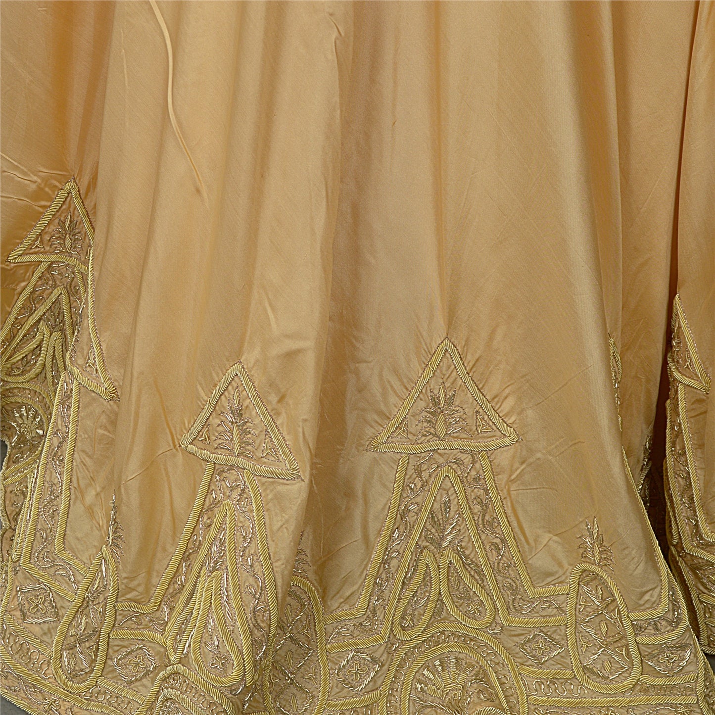 Sanskriti Vintage Golden Beige Art Silk Stitched Lehenga Hand Embroidery Zardozi