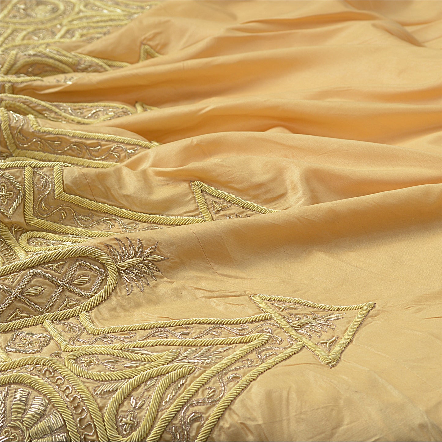 Sanskriti Vintage Golden Beige Art Silk Stitched Lehenga Hand Embroidery Zardozi