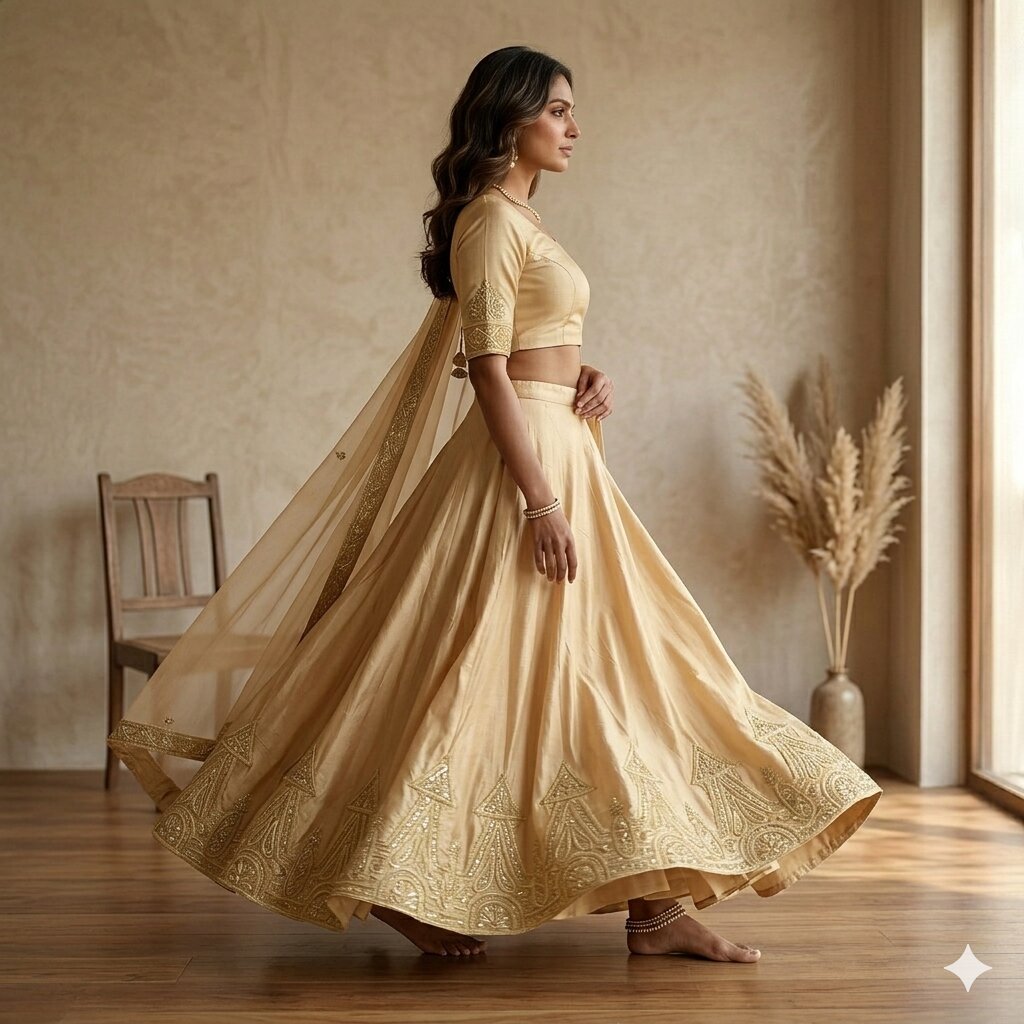 Sanskriti Vintage Golden Beige Art Silk Stitched Lehenga Hand Embroidery Zardozi