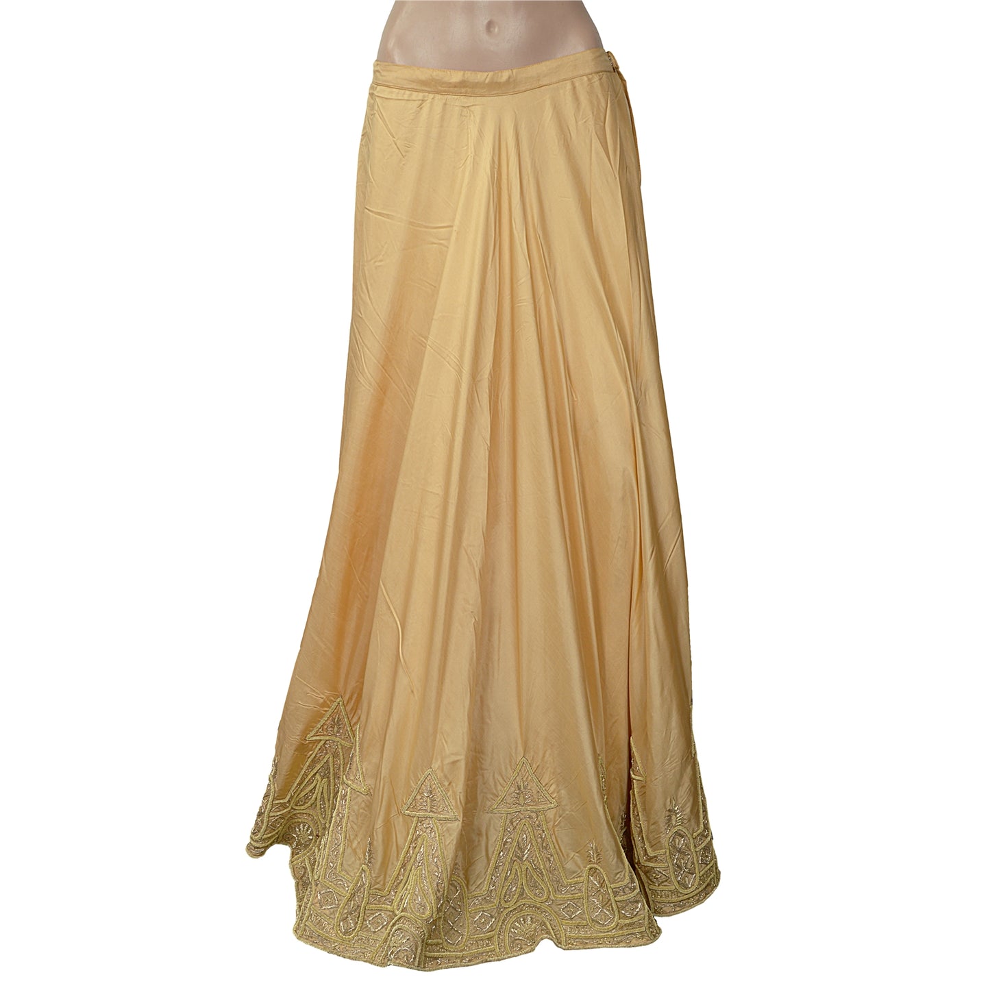 Sanskriti Vintage Golden Beige Art Silk Stitched Lehenga Hand Embroidery Zardozi