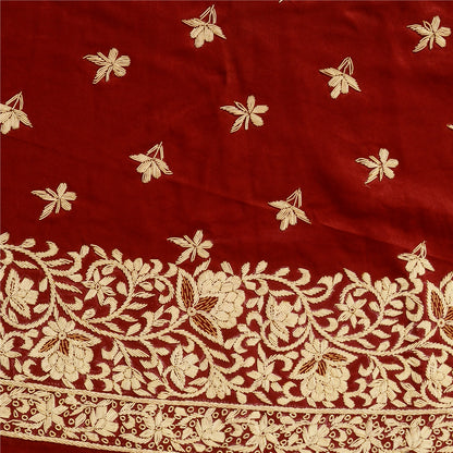 Sanskriti Vintage Dark Red Pure Silk Unstitched Lehenga Hand Embroidered Zardozi