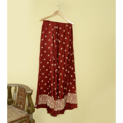 Sanskriti Vintage Dark Red Pure Silk Unstitched Lehenga Hand Embroidered Zardozi