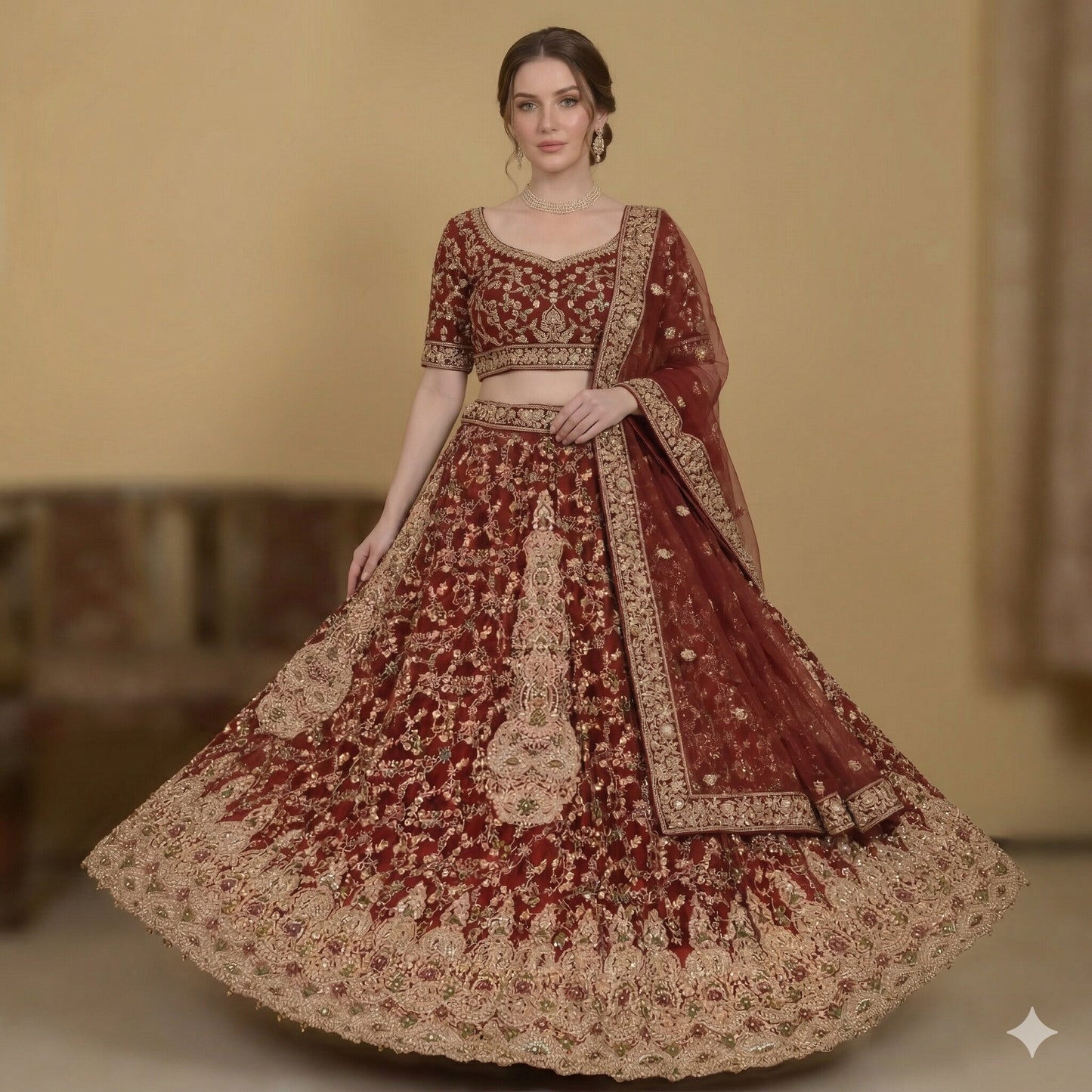 Sanskriti Vintage Dark Red Net Stitched Lehenga Hand Embroidery Zardozi Dabka