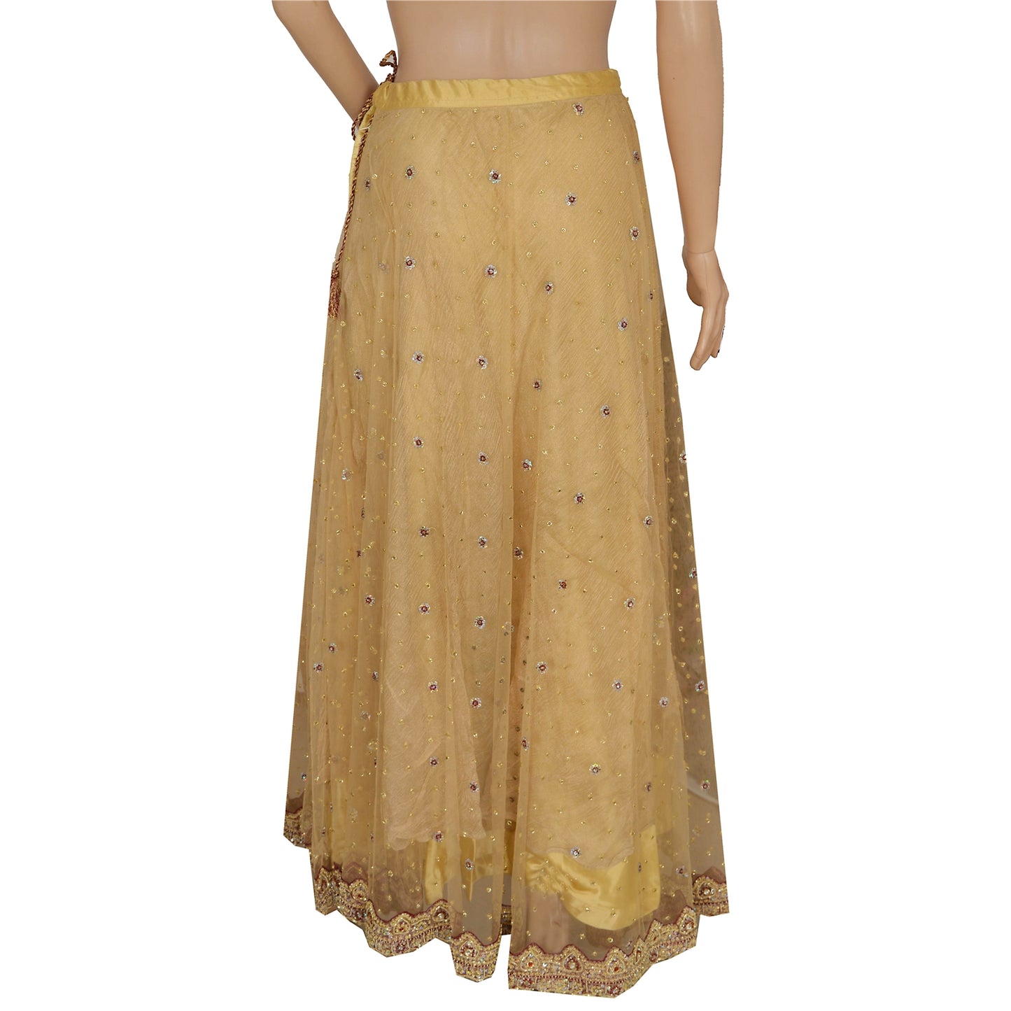 Sanskriti Vintage Golden Net Stitched Lehenga IndiaHand Embroidery Zardozi Dabka