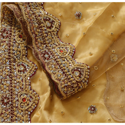 Sanskriti Vintage Golden Net Stitched Lehenga IndiaHand Embroidery Zardozi Dabka