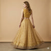 Sanskriti Vintage Golden Net Stitched Lehenga IndiaHand Embroidery Zardozi Dabka