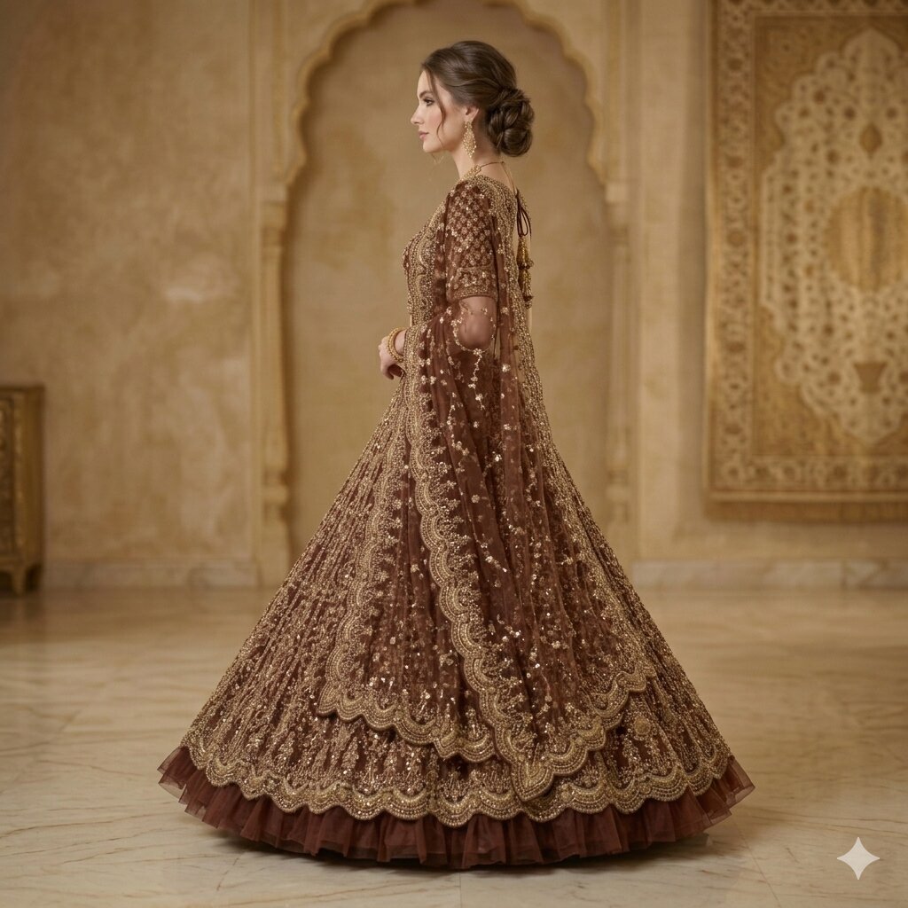 Sanskriti Vintage Dark Red Net Unstitched Lehenga Hand Embroidered Zari Zardozi