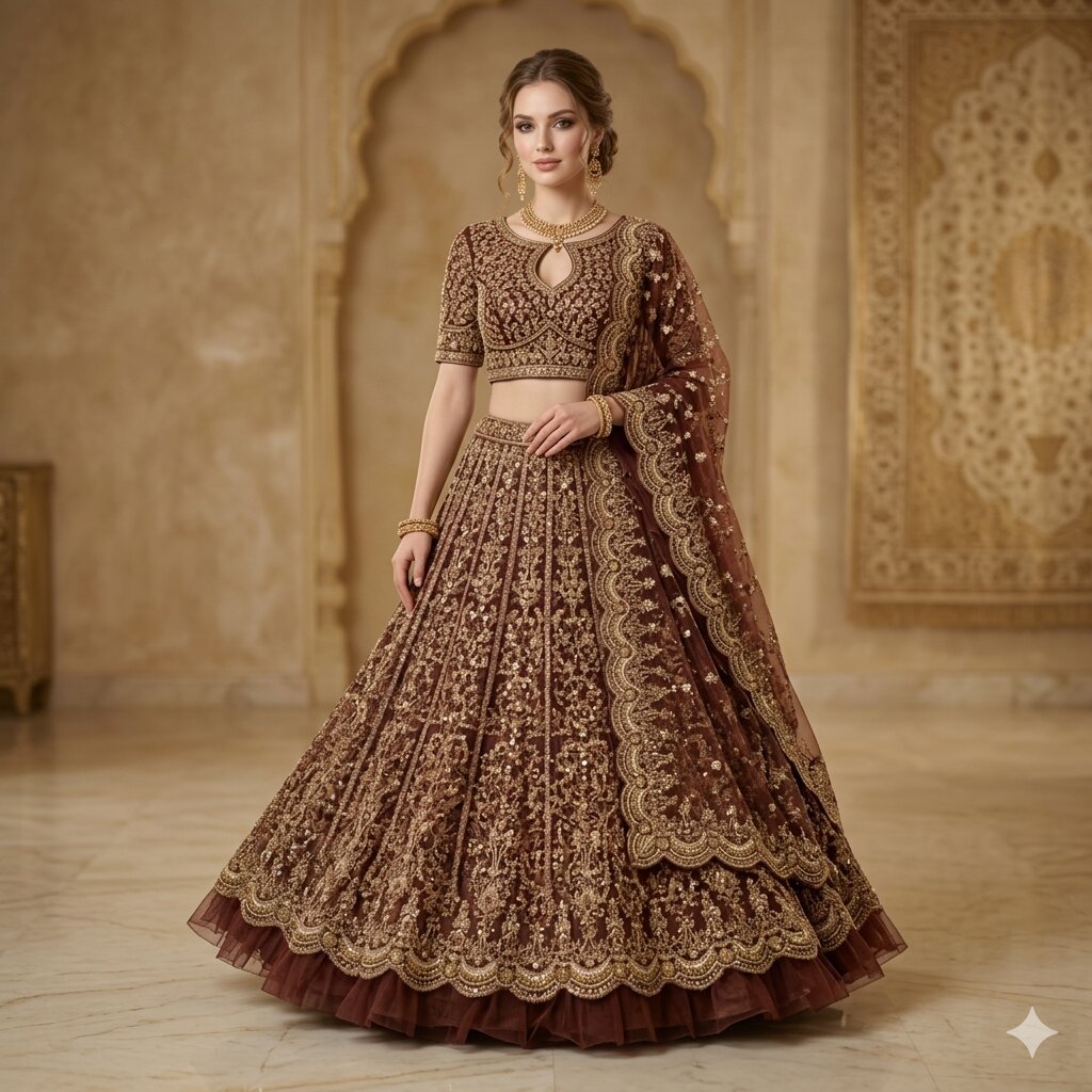 Sanskriti Vintage Dark Red Net Unstitched Lehenga Hand Embroidered Zari Zardozi