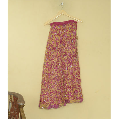Sanskriti Vintage Pink Georgette Stitched Lehenga Hand Embroidery Thread Knotted