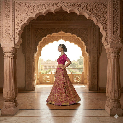 Sanskriti Vintage Pink Georgette Stitched Lehenga Hand Embroidery Thread Knotted