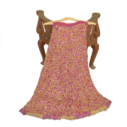 Sanskriti Vintage Pink Georgette Stitched Lehenga Hand Embroidery Thread Knotted
