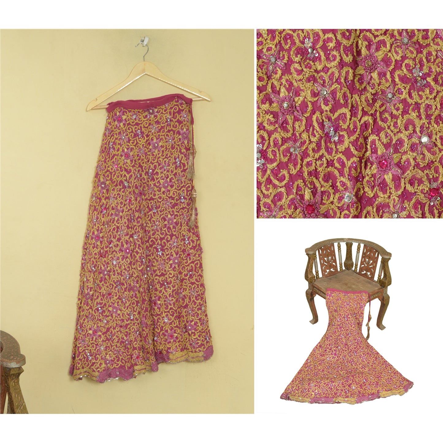Sanskriti Vintage Pink Georgette Stitched Lehenga Hand Embroidery Thread Knotted