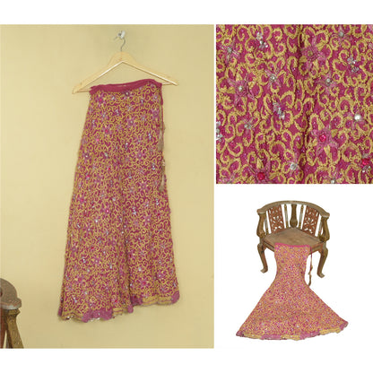 Sanskriti Vintage Pink Georgette Stitched Lehenga Hand Embroidery Thread Knotted