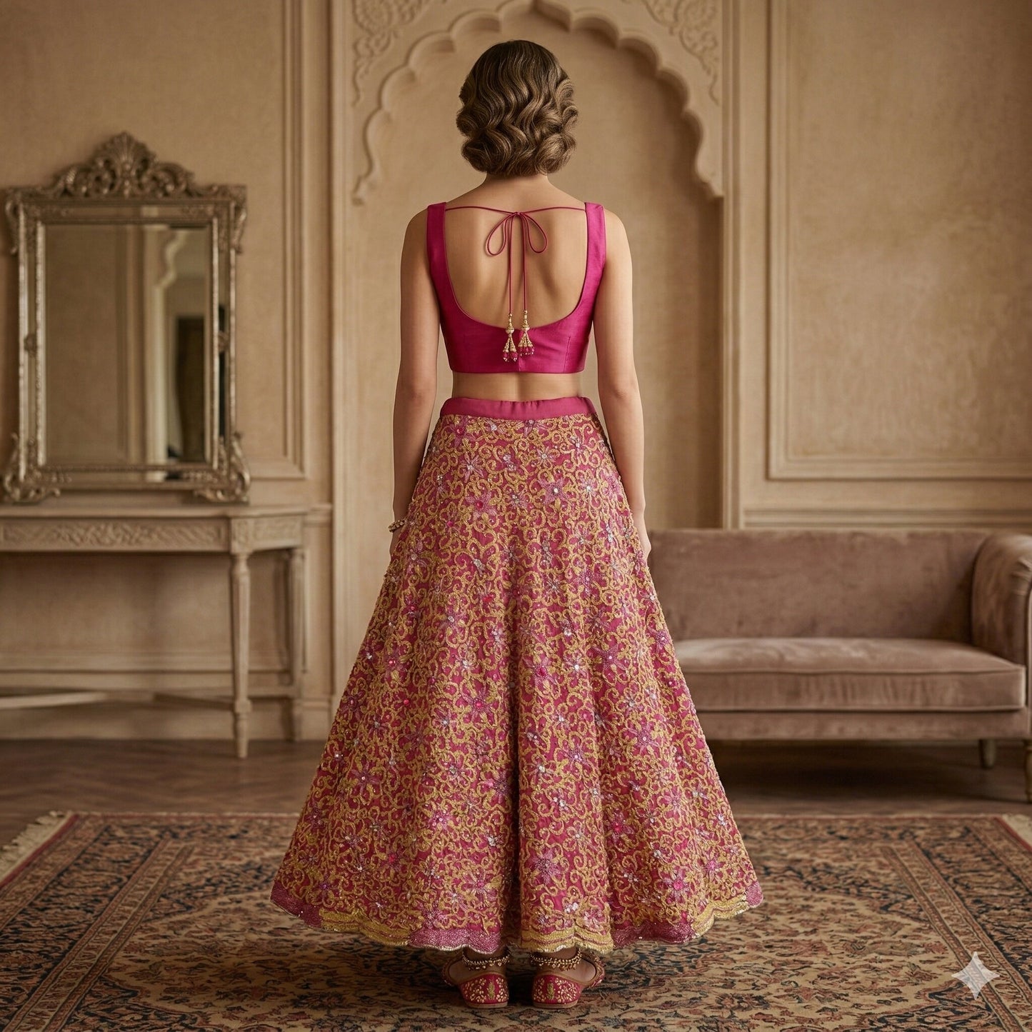 Sanskriti Vintage Pink Georgette Stitched Lehenga Hand Embroidery Thread Knotted