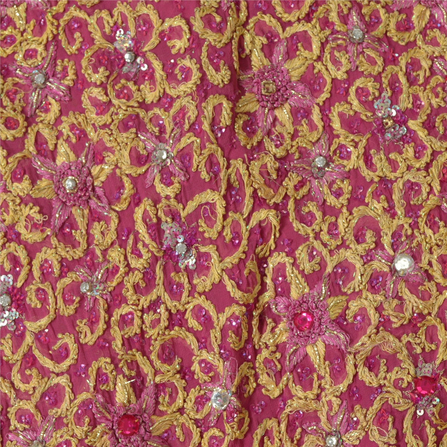 Sanskriti Vintage Pink Georgette Stitched Lehenga Hand Embroidery Thread Knotted
