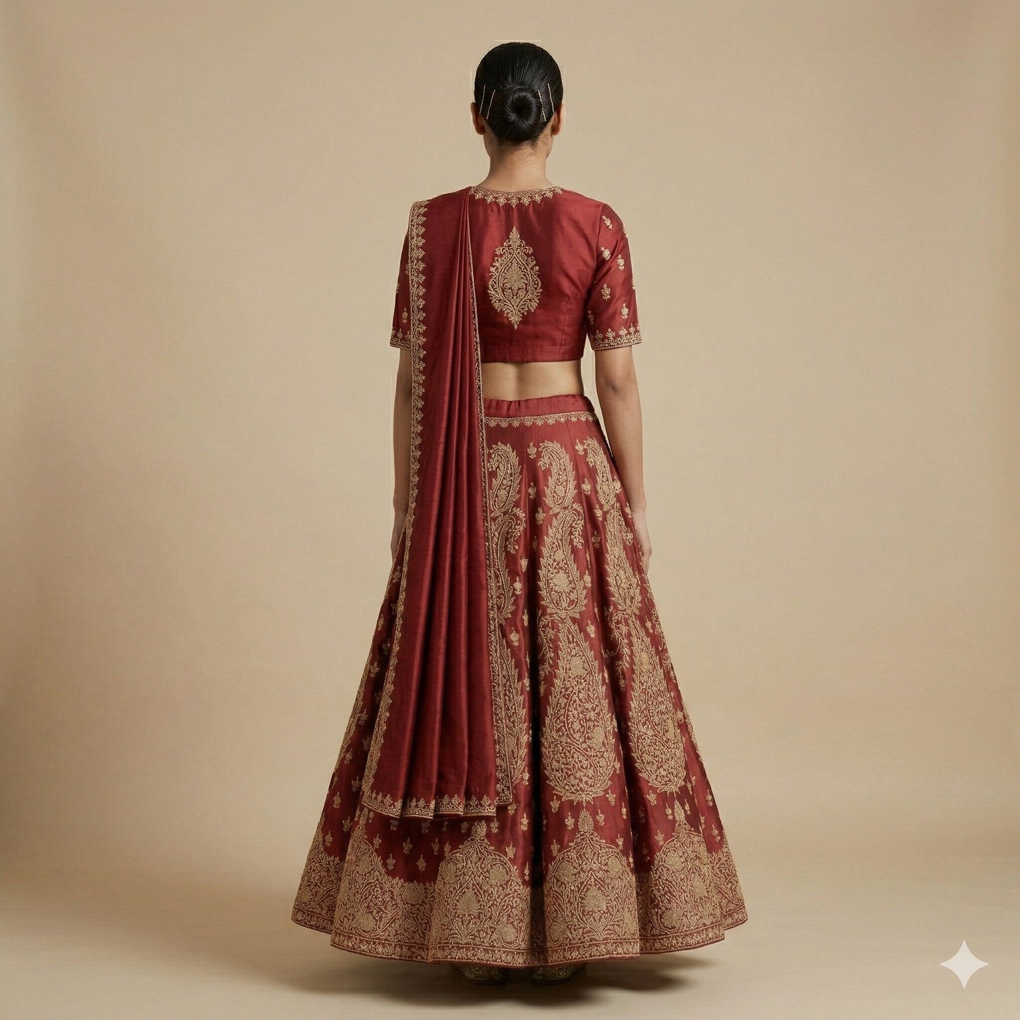 Sanskriti Vintage Dark Red Satin Silk Unstitched Lehenga Hand Embroidery Zardozi