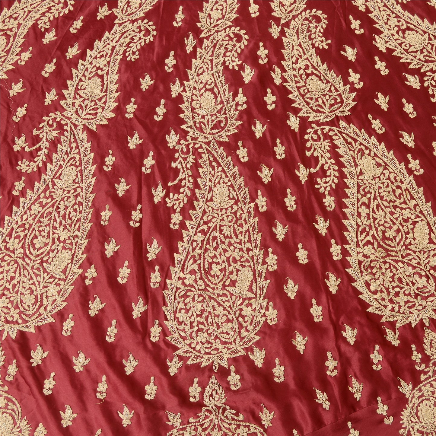 Sanskriti Vintage Dark Red Satin Silk Unstitched Lehenga Hand Embroidery Zardozi