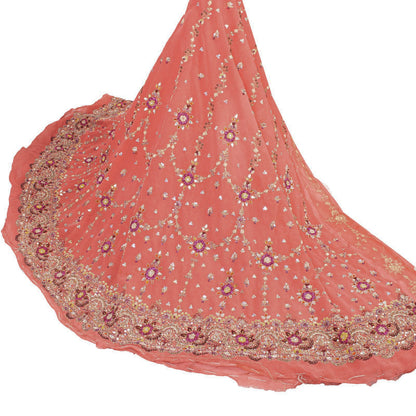 Sanskriti Vintage Peach Georgette Unstitch Lehenga Hand Embroidery Zardozi Stone