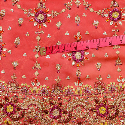 Sanskriti Vintage Peach Georgette Unstitch Lehenga Hand Embroidery Zardozi Stone
