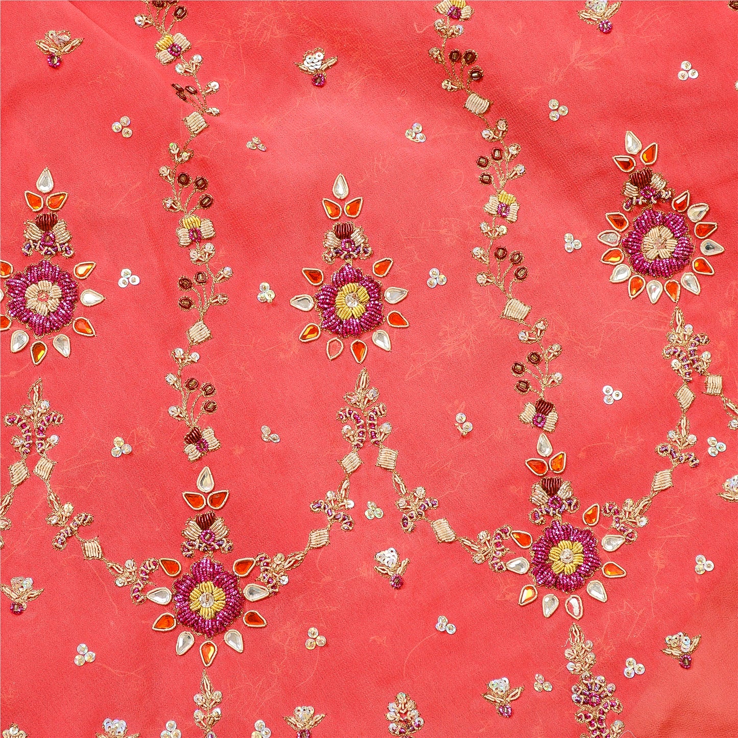 Sanskriti Vintage Peach Georgette Unstitch Lehenga Hand Embroidery Zardozi Stone