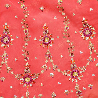 Sanskriti Vintage Peach Georgette Unstitch Lehenga Hand Embroidery Zardozi Stone