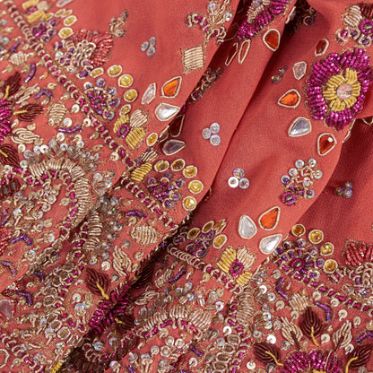 Sanskriti Vintage Peach Georgette Unstitch Lehenga Hand Embroidery Zardozi Stone