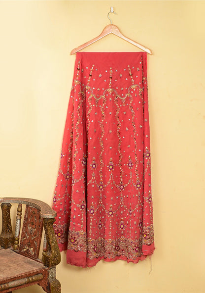 Sanskriti Vintage Peach Georgette Unstitch Lehenga Hand Embroidery Zardozi Stone