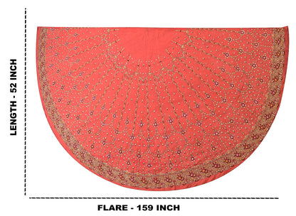 Sanskriti Vintage Peach Georgette Unstitch Lehenga Hand Embroidery Zardozi Stone
