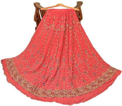 Sanskriti Vintage Peach Georgette Unstitch Lehenga Hand Embroidery Zardozi Stone