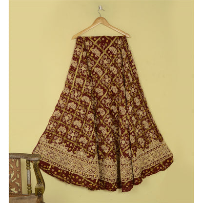 Sanskriti Vintage DarkRed Pure Silk Unstitch Lehenga Handmade Bandhani Gharcholi