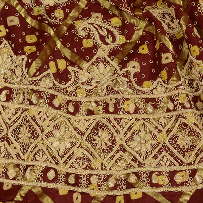 Sanskriti Vintage DarkRed Pure Silk Unstitch Lehenga Handmade Bandhani Gharcholi