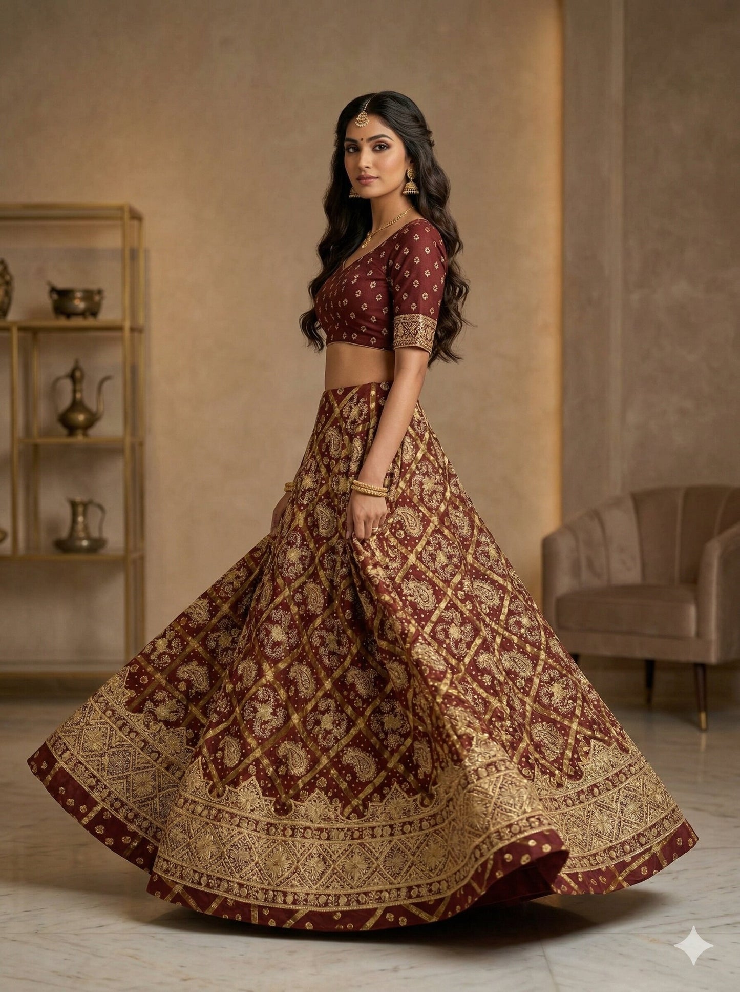 Sanskriti Vintage DarkRed Pure Silk Unstitch Lehenga Handmade Bandhani Gharcholi
