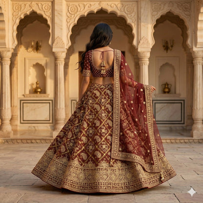 Sanskriti Vintage DarkRed Pure Silk Unstitch Lehenga Handmade Bandhani Gharcholi