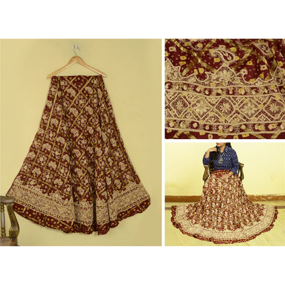 Sanskriti Vintage DarkRed Pure Silk Unstitch Lehenga Handmade Bandhani Gharcholi