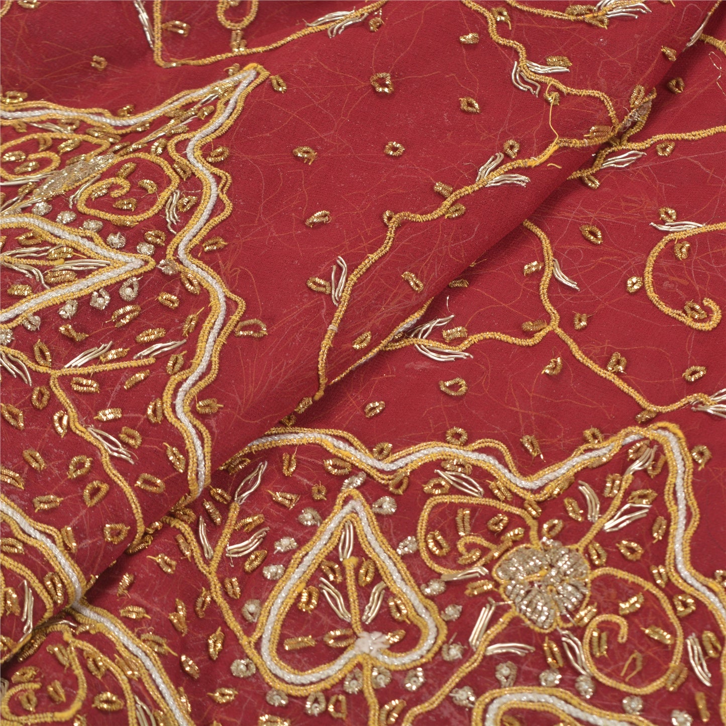 Sanskriti Vintage Red Georgette Unstitched Lehenga Hand Embroidery Zardozi Dabka