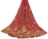 Sanskriti Vintage Red Georgette Unstitched Lehenga Hand Embroidery Zardozi Dabka