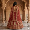Sanskriti Vintage Red Georgette Unstitched Lehenga Hand Embroidery Zardozi Dabka