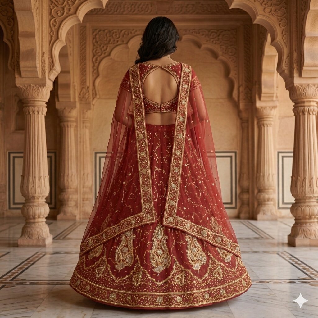 Sanskriti Vintage Red Georgette Unstitched Lehenga Hand Embroidery Zardozi Dabka