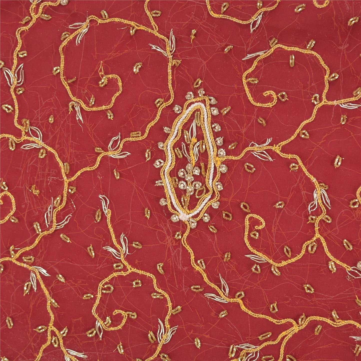 Sanskriti Vintage Red Georgette Unstitched Lehenga Hand Embroidery Zardozi Dabka