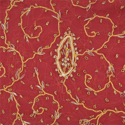Sanskriti Vintage Red Georgette Unstitched Lehenga Hand Embroidery Zardozi Dabka